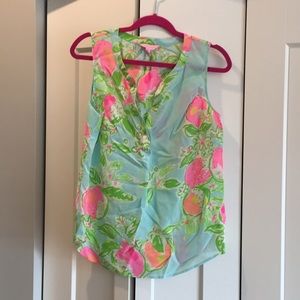 Lily Pulitzer silk Stacey tank Pink Lemonade Blue